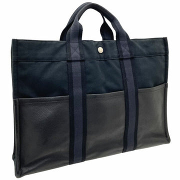 HERMES Tote Bag Four Toe MM Half Leather Canvas Black Dark Gray  Bicolor Handbag Men's Women's Unisex