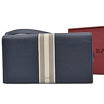 BALLY bi-fold long wallet shoulder leather navy x gray unisex