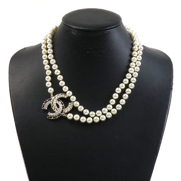 CHANEL Necklace Coco Mark Fake Pearl/Metal/Stone White x Gold Women's