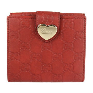 GUCCI Shima Bifold Wallet 203549 Leather Red Brown Compact Mini W Hook Heart Plate