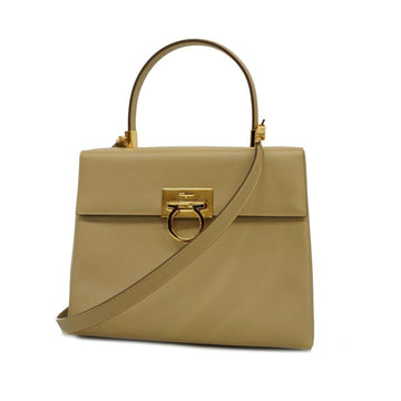 SALVATORE FERRAGAMO Handbag Gancini Leather Beige Gold Hardware Women's