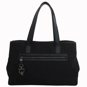 SALVATORE FERRAGAMO Shoulder Bag Gancini Black Canvas x Leather Tote Ladies