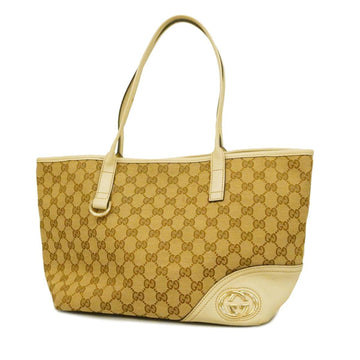 GUCCI Tote Bag GG Canvas New Brit 169946 Leather Ivory Beige Gold Hardware Women's