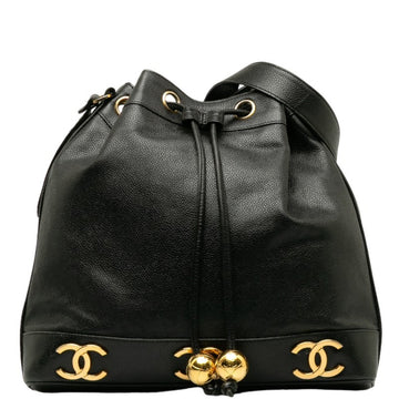 CHANEL Coco Mark Triple Ball Chain Shoulder Bag Black Caviar Skin Ladies