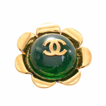 CHANEL Colored Stone Flower Motif Coco Mark Brooch Green Ladies