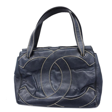 CHANEL tote bag caviar skin navy gold hardware ladies