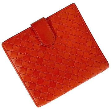 Bottega Veneta Red Intrecciato 114073 Leather BOTTEGA VENETA Coin Purse Ladies Bi-Fold Wallet
