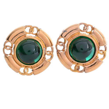 Chanel coco mark grippore color stone earrings green/gold metal