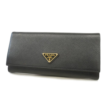 Prada Saffiano Bi-fold Long Wallet Gold Metal Fittings Women's Long Wallet (bi-fold) Black