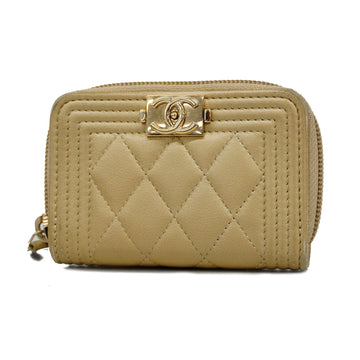 CHANEL Boy  Coin Case In Lambskin With Gold Hardware Women's Beige