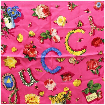 GUCCI Old Silk Scarf Muffler Pink Flora  Women's