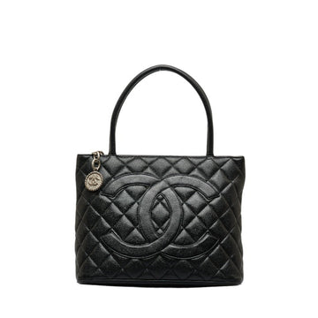 CHANEL Cocomark Reprint Tote Handbag Bag Black Caviar Skin Ladies