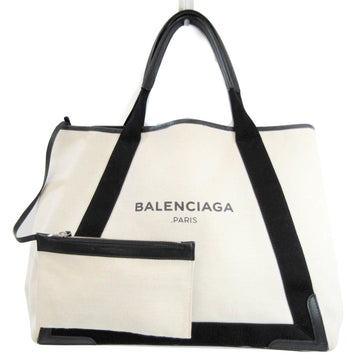 BALENCIAGA Navy Cabas M 339936 Women,Men Canvas,Leather Handbag Black,Cream