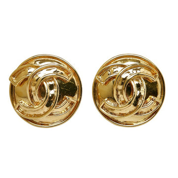 CHANEL round here mark earrings gold plated ladies