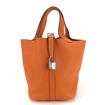 HERMES handbag picotin rock PM M engraved leather orange ladies  pm hand bag silver