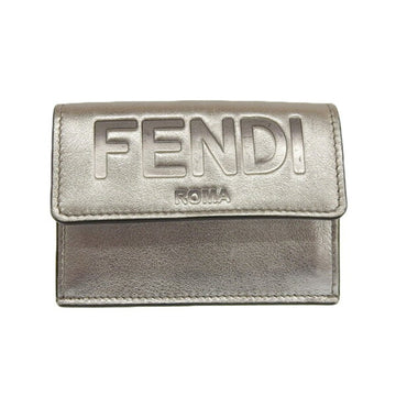 Fendi leather tri-fold compact wallet silver