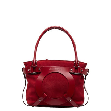 SALVATORE FERRAGAMO Gancini Handbag AU-21 5825 Red Suede Leather Women's