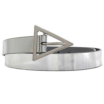 BOTTEGA VENETA Triangle Belt Silver Metallic 609275 25mm 85cm Leather Metal  Women's