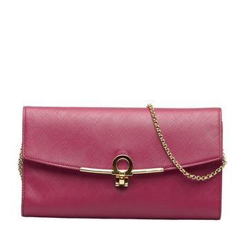 SALVATORE FERRAGAMO Gancini Chain One Shoulder Bag Handbag Clutch AU-22 C278 Pink Leather Ladies