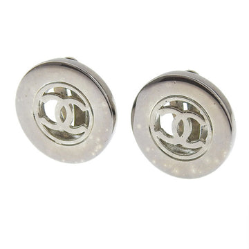 CHANEL Coco Mark Round Earrings Silver Women's