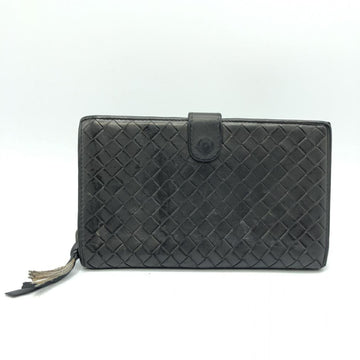 BOTTEGA VENETA Intrecciato Middle Wallet Black Used Long