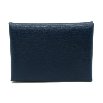 HERMES Calvi Duo Card Case Navy Shave leather