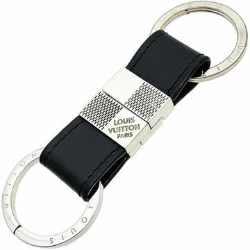 LOUIS VUITTON Keychain Damier Anfini Valle Key Ring Leather Metal Black M66395  Hook Charm Double Holder
