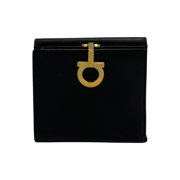 SALVATORE FERRAGAMO Gancini Hardware Leather Genuine Bifold Wallet Black