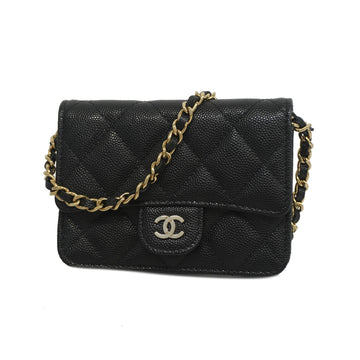 CHANELAuth  Matelasse Single Chain Women's Caviar Leather Shoulder Bag Black