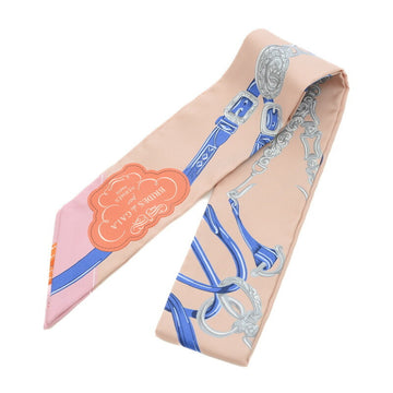 HERMES Twilly Scarf Brid de Gala Applique Pique Rose Poudre/Blue/Multi Silk