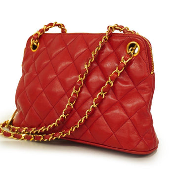 CHANEL Shoulder Bag Matelasse Chain Lambskin Red Gold Hardware Women's