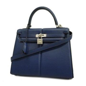 HERMES Handbag Kelly Patted 25 Z Engraved Swift Blue Saphir Silver Hardware Women's