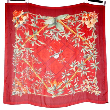 HERMES Scarf Muffler Shawl Carre 140 SERENITE Serenite Bamboo Pattern Silk 100% Red