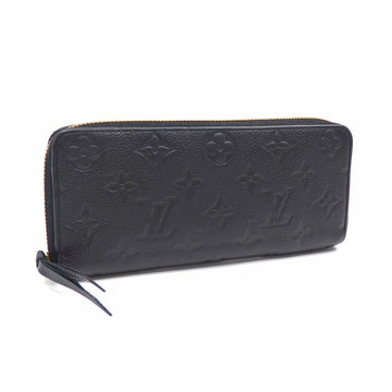 LOUIS VUITTON Round Long Wallet Monogram Implant Portefeuille Clemence Women's M60171 Noir Black Leather Embossed