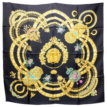 HERMES J Abadie KOSMIMA Carre 90 large scarf shawl stall ladies silk 100% black/gold/multicolor 88x88cm