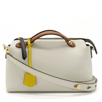 FENDI BY THE WAY Medium Handbag Shoulder Bag Leather Ivory Brown Yellow 8BL146