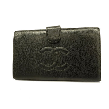 CHANELAuth  Bi-fold Long Wallet Gold Metal Fittings Women's Caviar Leather Long