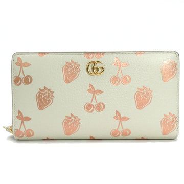Gucci Round Zipper Long Wallet Strawberry Cherry White x Metallic Pink Leather GUCCI Women's 456117