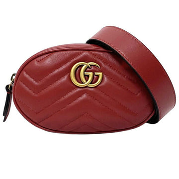 Gucci Body Bag Red Gold GG Marmont 476434 Leather GUCCI Waist Quilted Ladies
