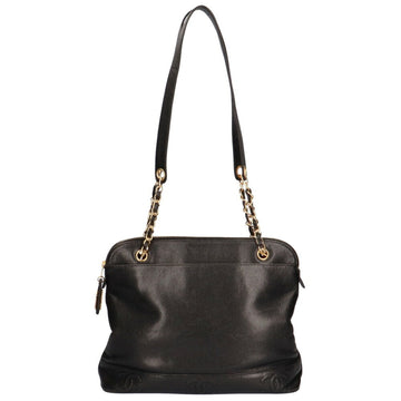 Chanel triple coco shoulder bag leather black ladies