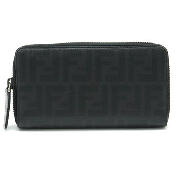 FENDI Zucca pattern round long wallet PVC leather black 7M0174