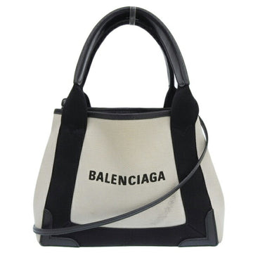 BALENCIAGA Canvas Navy Cabas XS Handbag 390346 Ivory/Black Women's