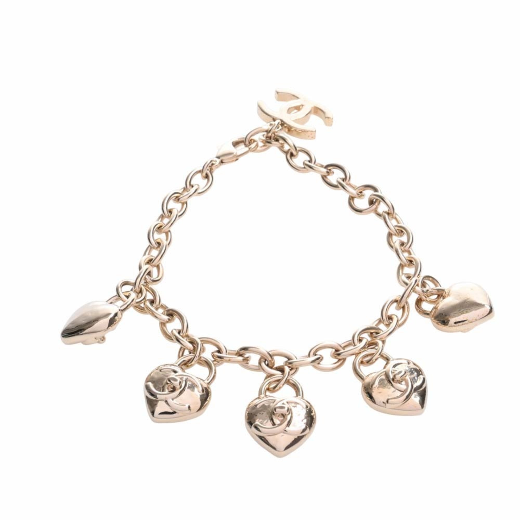 CHANEL Heart Here Mark Bracelet B22 B Gold Ladies