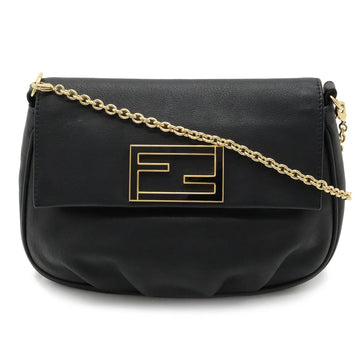 FENDI Shoulder Bag Chain Pochette Clutch Leather Black 8M0276