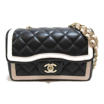 CHANEL Mini Matelasse Chain Shoulder Bag Black Beige Lambskin [sheep leather] AS4289