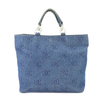 CHANEL denim plastic chain tote bag here mark blue vintage silver metal fittings Tote Bag