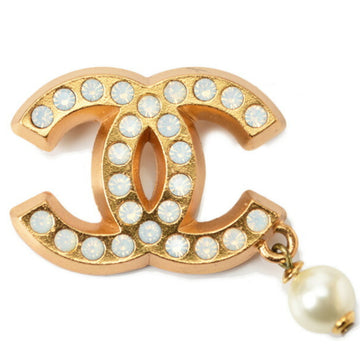 CHANEL brooch  pin here mark rhinestone gold white