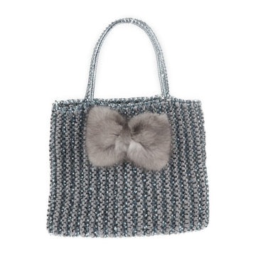 ANTEPRIMA PVC wire handbag fur blue gray 2WAY