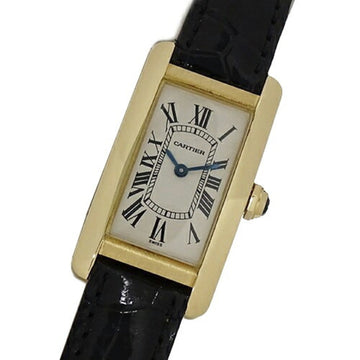 CARTIER Watch Ladies Brand Tank American SM Quartz QZ 750YG Leather W2601556 Gold Square Polished