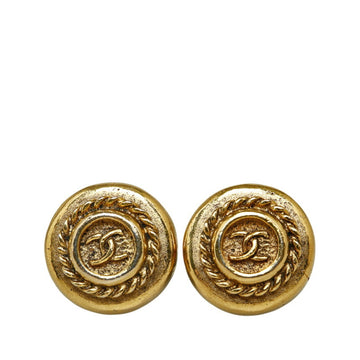 CHANEL Coco Mark Round Earrings Gold Plated Women's